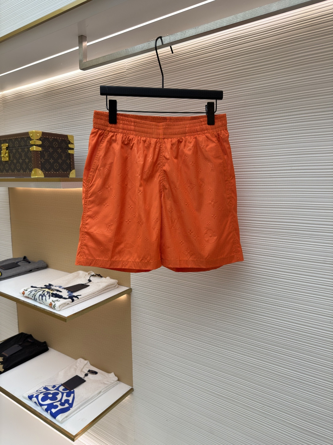 LOUIS VUITTON 路易威登 暗纹老花松紧腰沙滩短裤 五分裤 休闲裤 裤子 黑色 粉色 浅蓝色 海军蓝 绿色 橙色 蓝色 A0 1A7Y0P