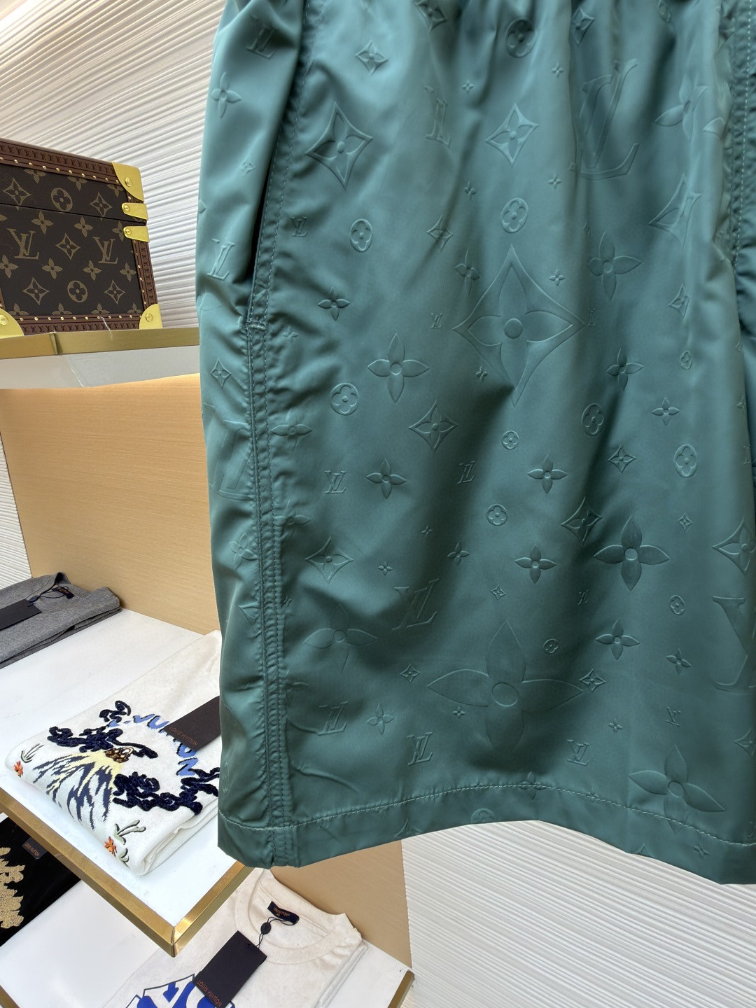 LOUIS VUITTON 路易威登 暗纹老花松紧腰沙滩短裤 五分裤 休闲裤 裤子 黑色 粉色 浅蓝色 海军蓝 绿色 橙色 蓝色 A0 1A7Y0P