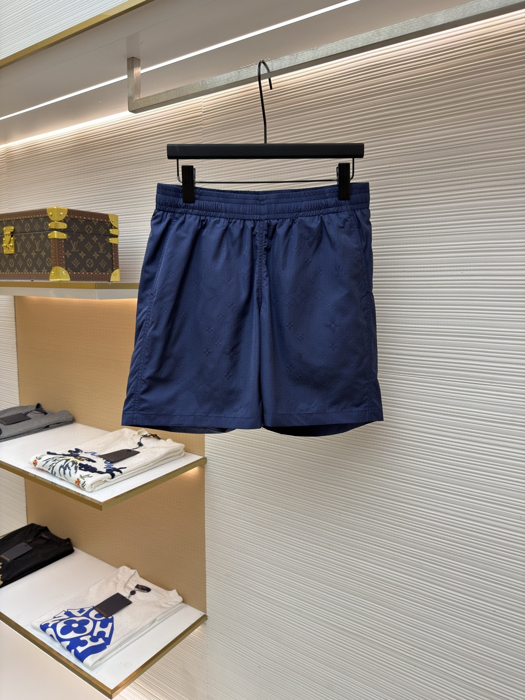 LOUIS VUITTON 路易威登 暗纹老花松紧腰沙滩短裤 五分裤 休闲裤 裤子 黑色 粉色 浅蓝色 海军蓝 绿色 橙色 蓝色 A0 1A7Y0P