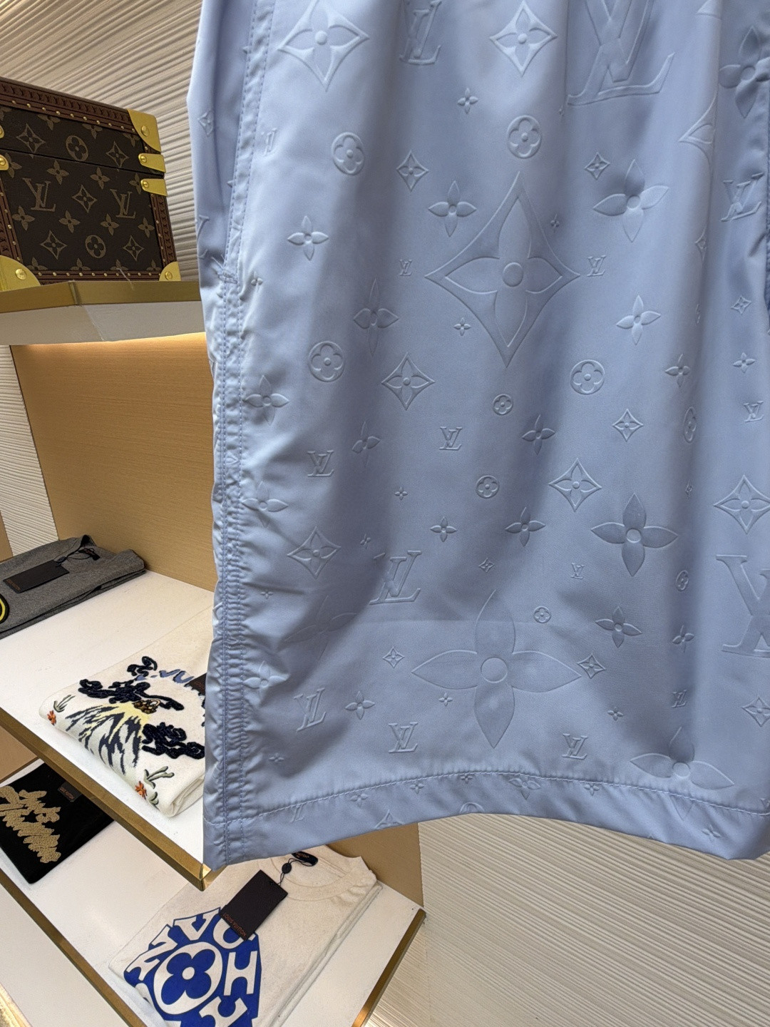 LOUIS VUITTON 路易威登 暗纹老花松紧腰沙滩短裤 五分裤 休闲裤 裤子 黑色 粉色 浅蓝色 海军蓝 绿色 橙色 蓝色 A0 1A7Y0P