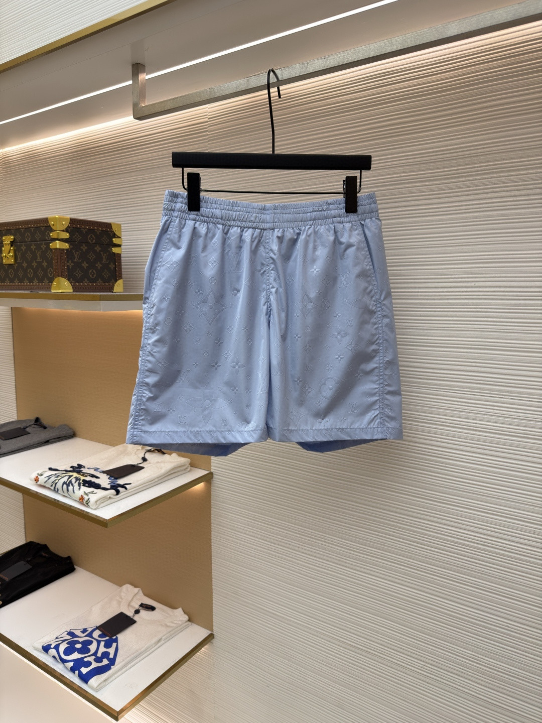 LOUIS VUITTON 路易威登 暗纹老花松紧腰沙滩短裤 五分裤 休闲裤 裤子 黑色 粉色 浅蓝色 海军蓝 绿色 橙色 蓝色 A0 1A7Y0P