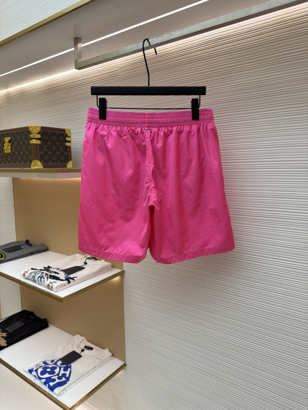 LOUIS VUITTON 路易威登 暗纹老花松紧腰沙滩短裤 五分裤 休闲裤 裤子 黑色 粉色 浅蓝色 海军蓝 绿色 橙色 蓝色 A0 1A7Y0P