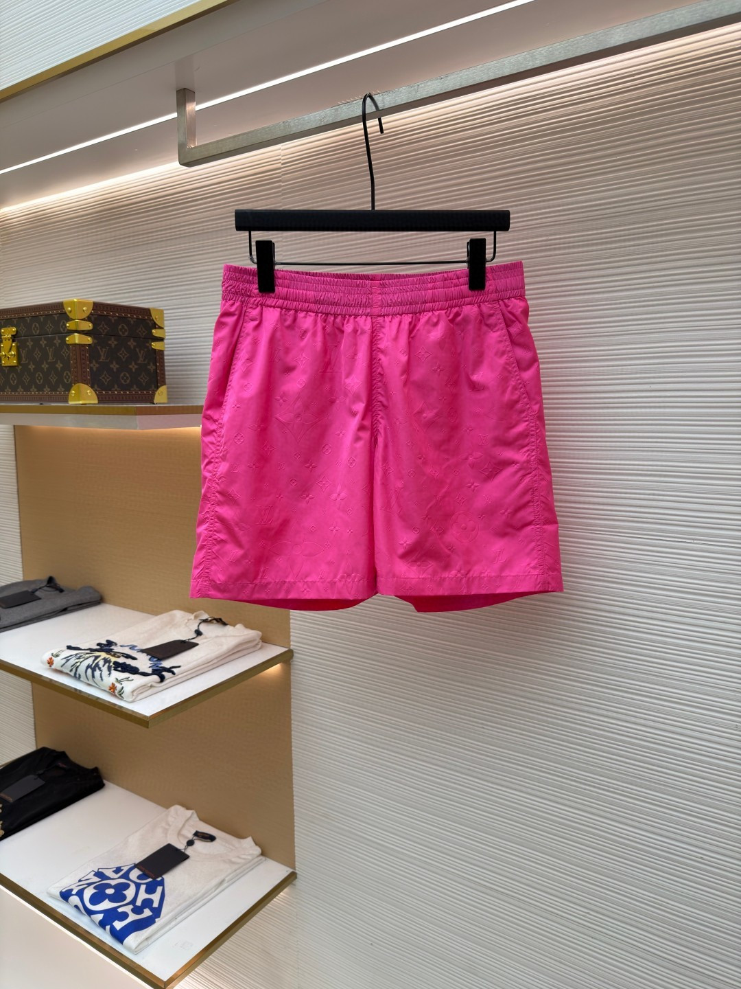 LOUIS VUITTON 路易威登 暗纹老花松紧腰沙滩短裤 五分裤 休闲裤 裤子 黑色 粉色 浅蓝色 海军蓝 绿色 橙色 蓝色 A0 1A7Y0P