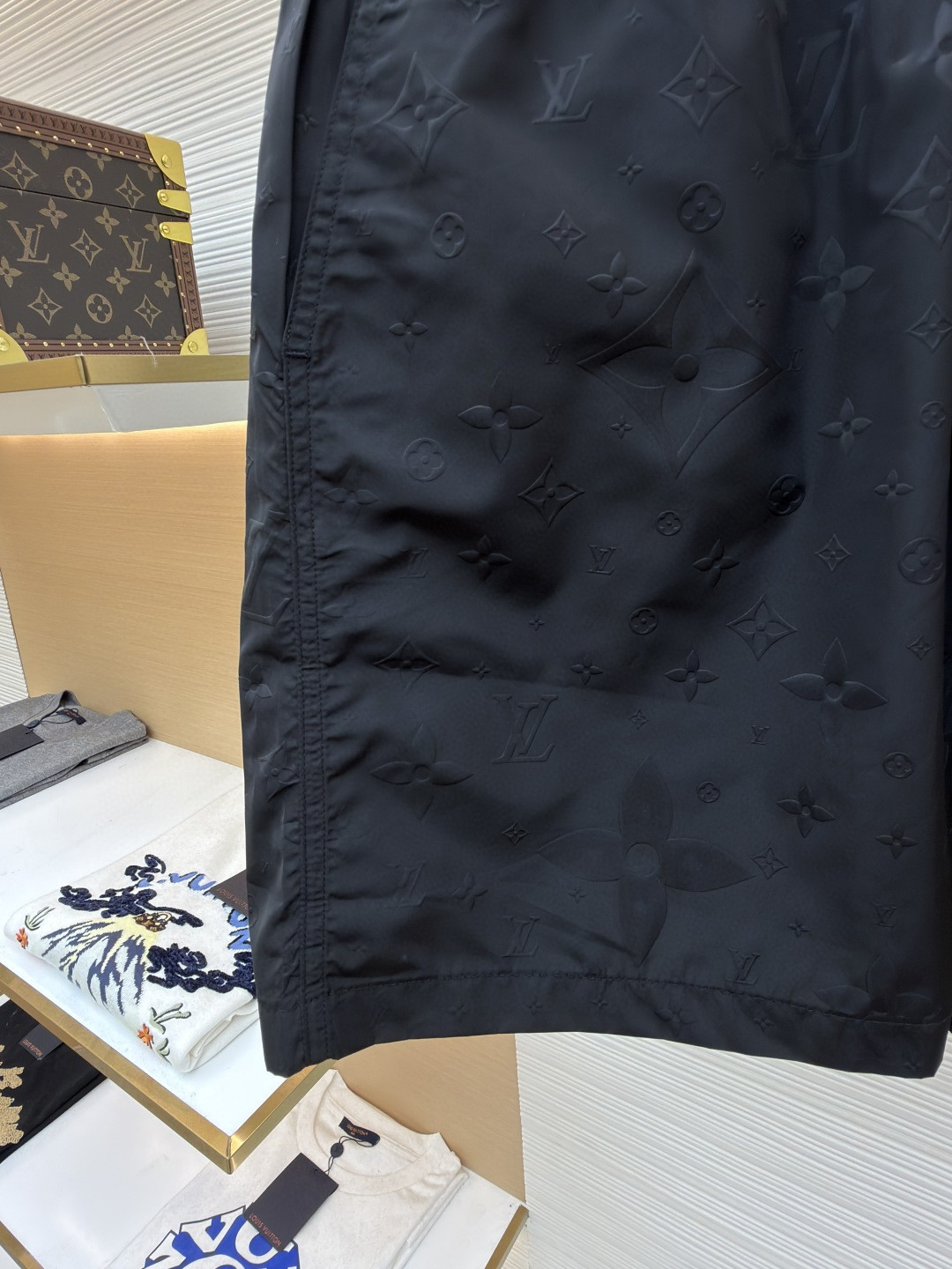 LOUIS VUITTON 路易威登 暗纹老花松紧腰沙滩短裤 五分裤 休闲裤 裤子 黑色 粉色 浅蓝色 海军蓝 绿色 橙色 蓝色 A0 1A7Y0P