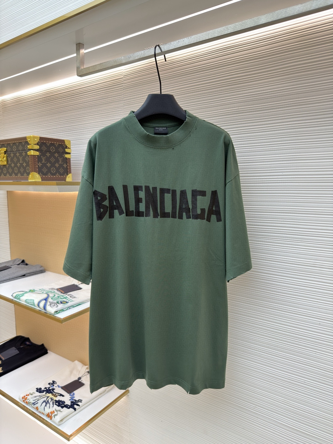 Balenciaga 巴黎世家 美纹纸胶带短袖 T恤 圆领 夏季 绿色 灰色 黑色 白色 做旧黑 黄黑色 黑色 深绿色 A0 739784TOVA92942