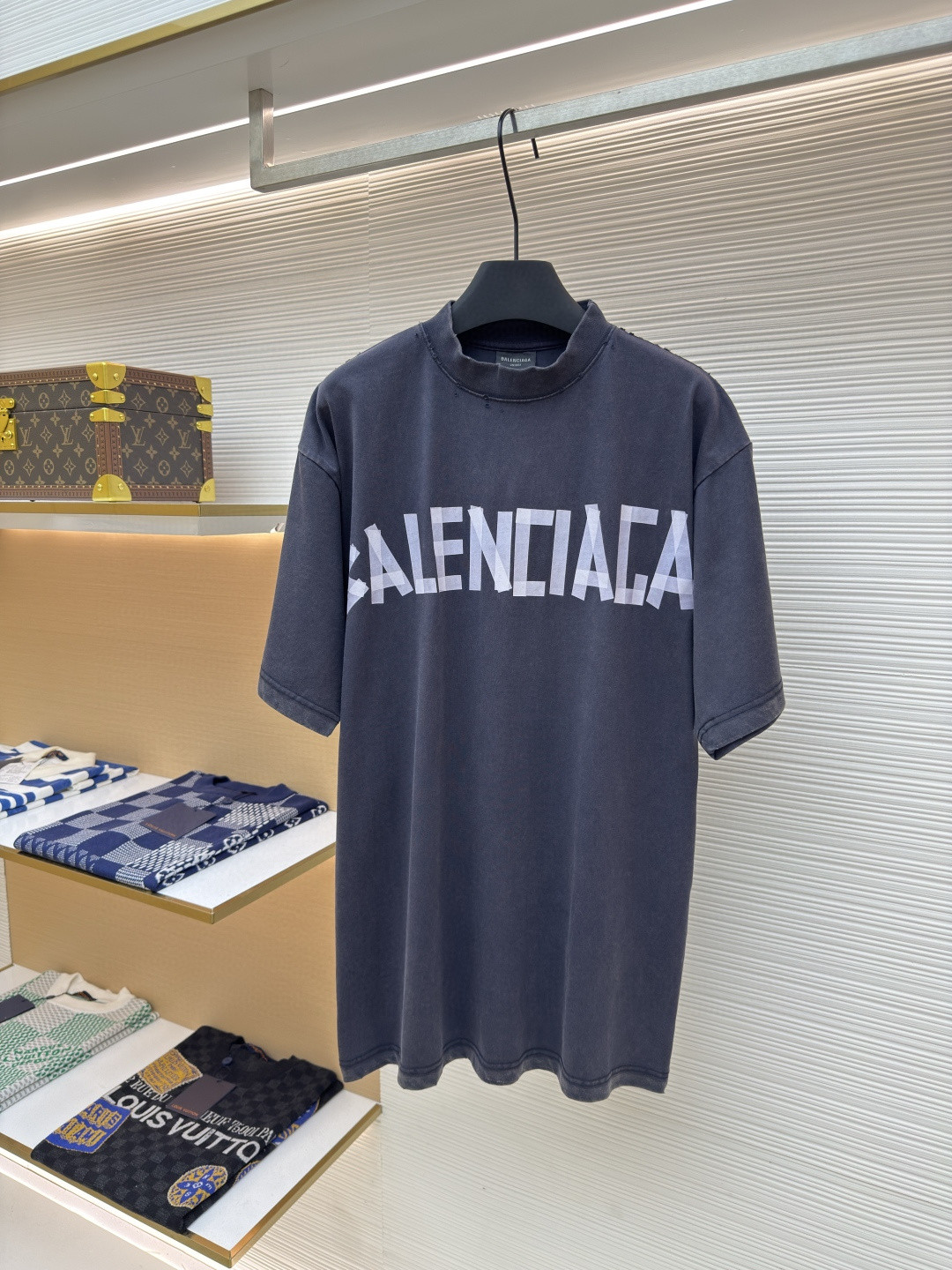 Balenciaga 巴黎世家 美纹纸胶带短袖 T恤 圆领 夏季 绿色 灰色 黑色 白色 做旧黑 黄黑色 黑色 深绿色 A0 739784TOVA92942