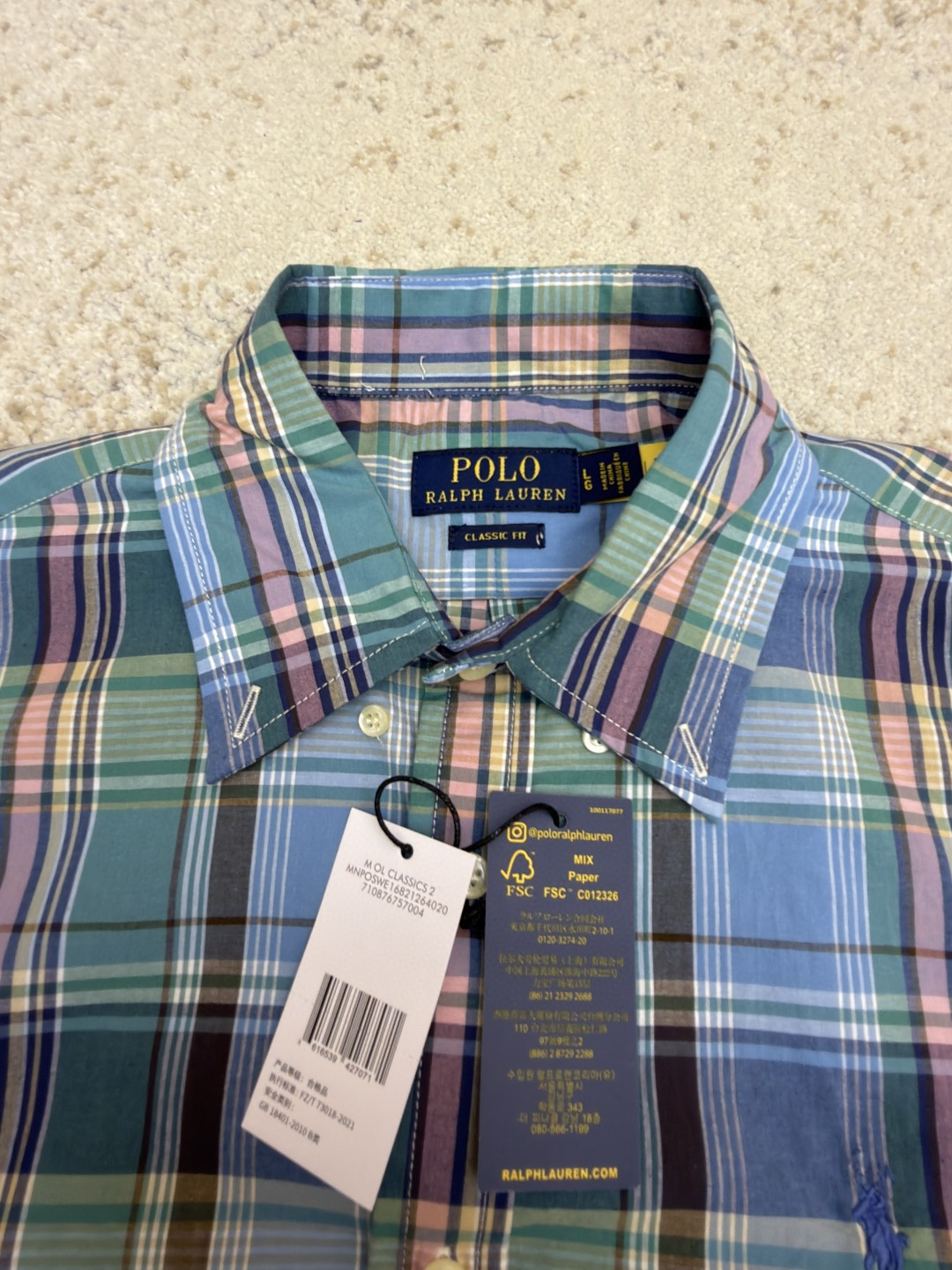 Ralph Lauren 拉夫劳伦 刺绣小马彩色格子衬衫 外套 长袖 蓝色 B0 710P06020-007