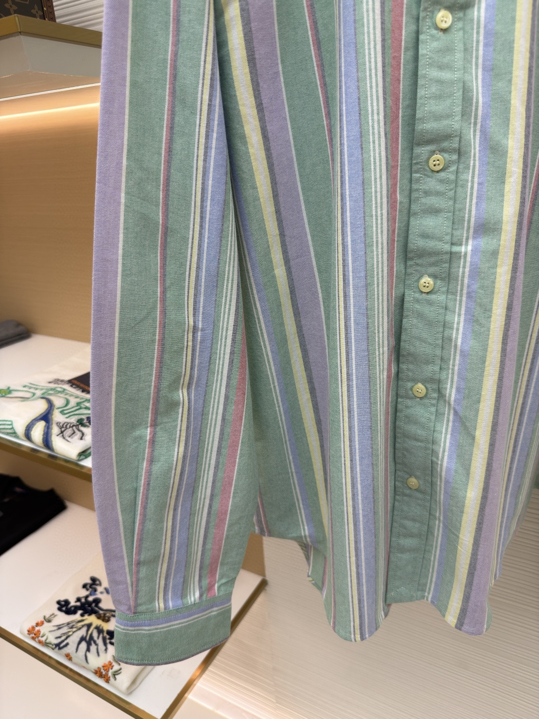 Ralph Lauren 拉夫劳伦 刺绣小马彩色条纹衬衫 外套 长袖 绿色 B0 710925229-002