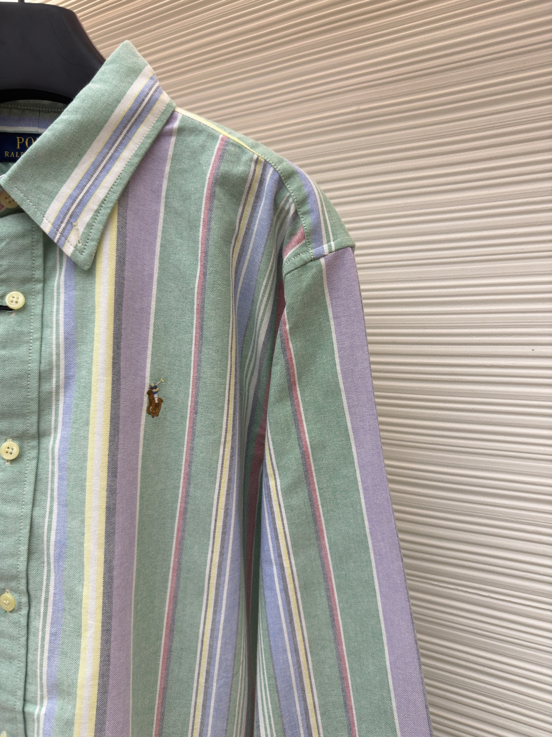 Ralph Lauren 拉夫劳伦 刺绣小马彩色条纹衬衫 外套 长袖 绿色 B0 710925229-002