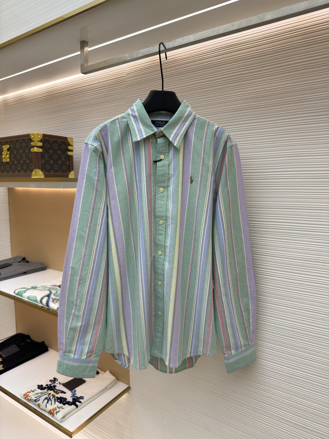 Ralph Lauren 拉夫劳伦 刺绣小马彩色条纹衬衫 外套 长袖 绿色 B0 710925229-002