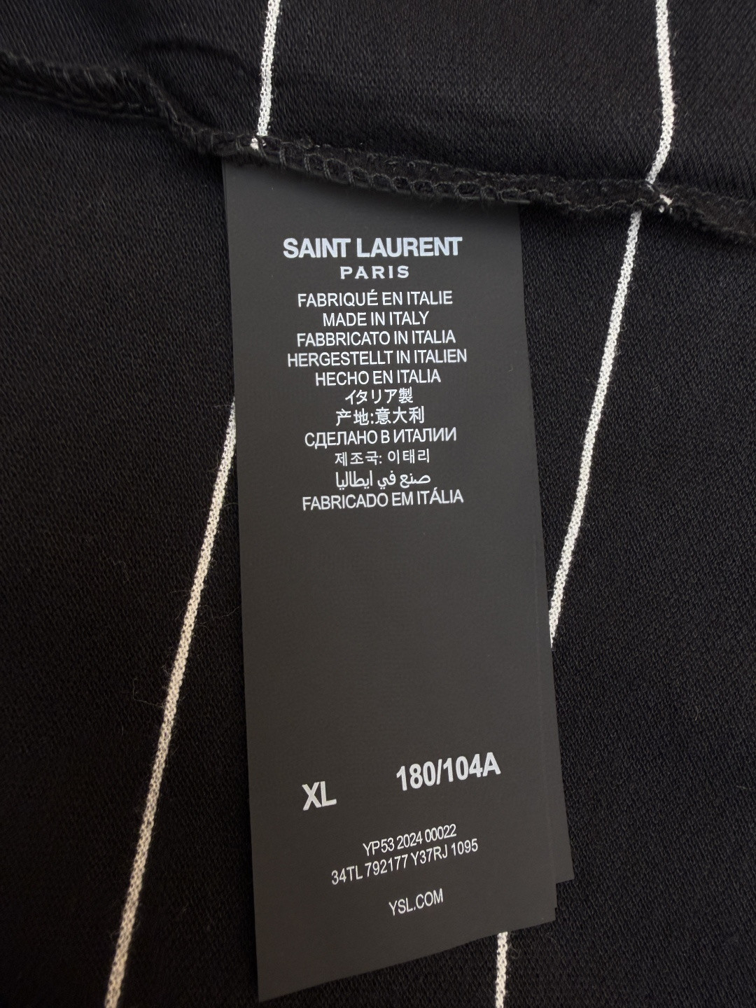 SAINT LAURENT YSL 圣罗兰 标识刺绣条纹Polo衫 短袖 T恤 夏款 黑色 A2 792177Y37RJ1095