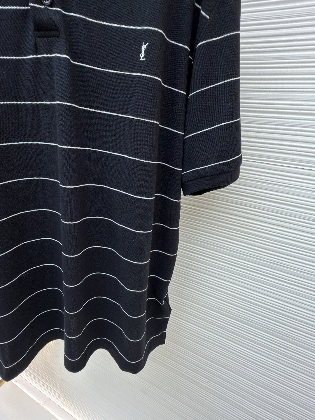 SAINT LAURENT YSL 圣罗兰 标识刺绣条纹Polo衫 短袖 T恤 夏款 黑色 A2 792177Y37RJ1095