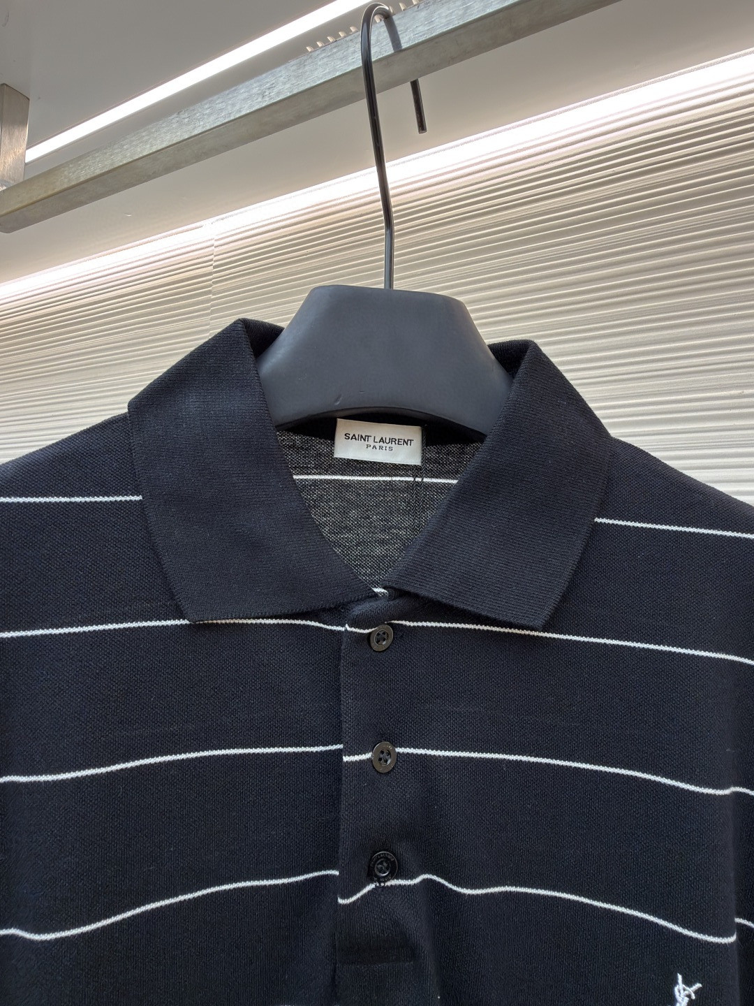 SAINT LAURENT YSL 圣罗兰 标识刺绣条纹Polo衫 短袖 T恤 夏款 黑色 A2 792177Y37RJ1095