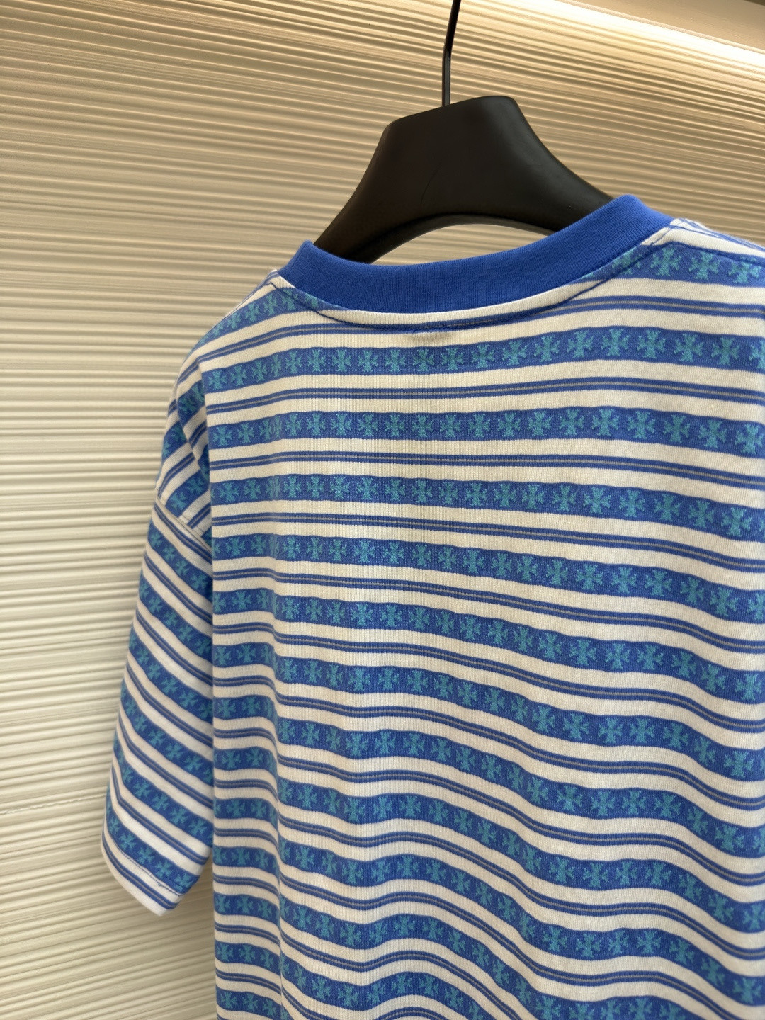 Chrome Hearts 克罗心 色织满印条纹圆领短袖 T恤 绿色 蓝色 A2 CH-036009158