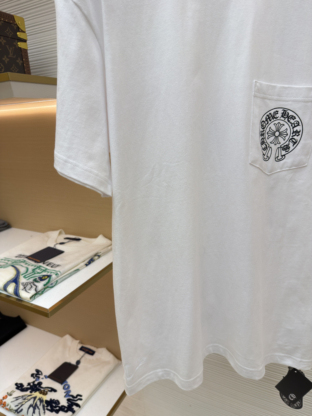 Chrome Hearts 克罗心 马蹄十字花印花口袋圆领短袖 T恤 白色 A2 