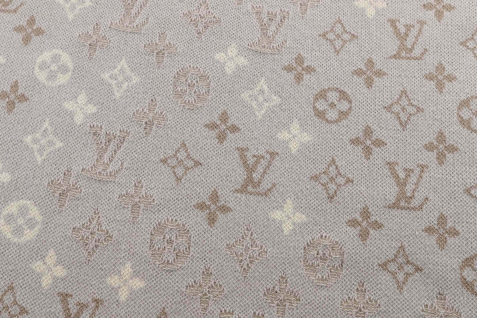 LOUIS VUITTON 路易威登 LV 暗纹提花毛织圆领T恤 短袖 浅米色 A5 1AJBTD