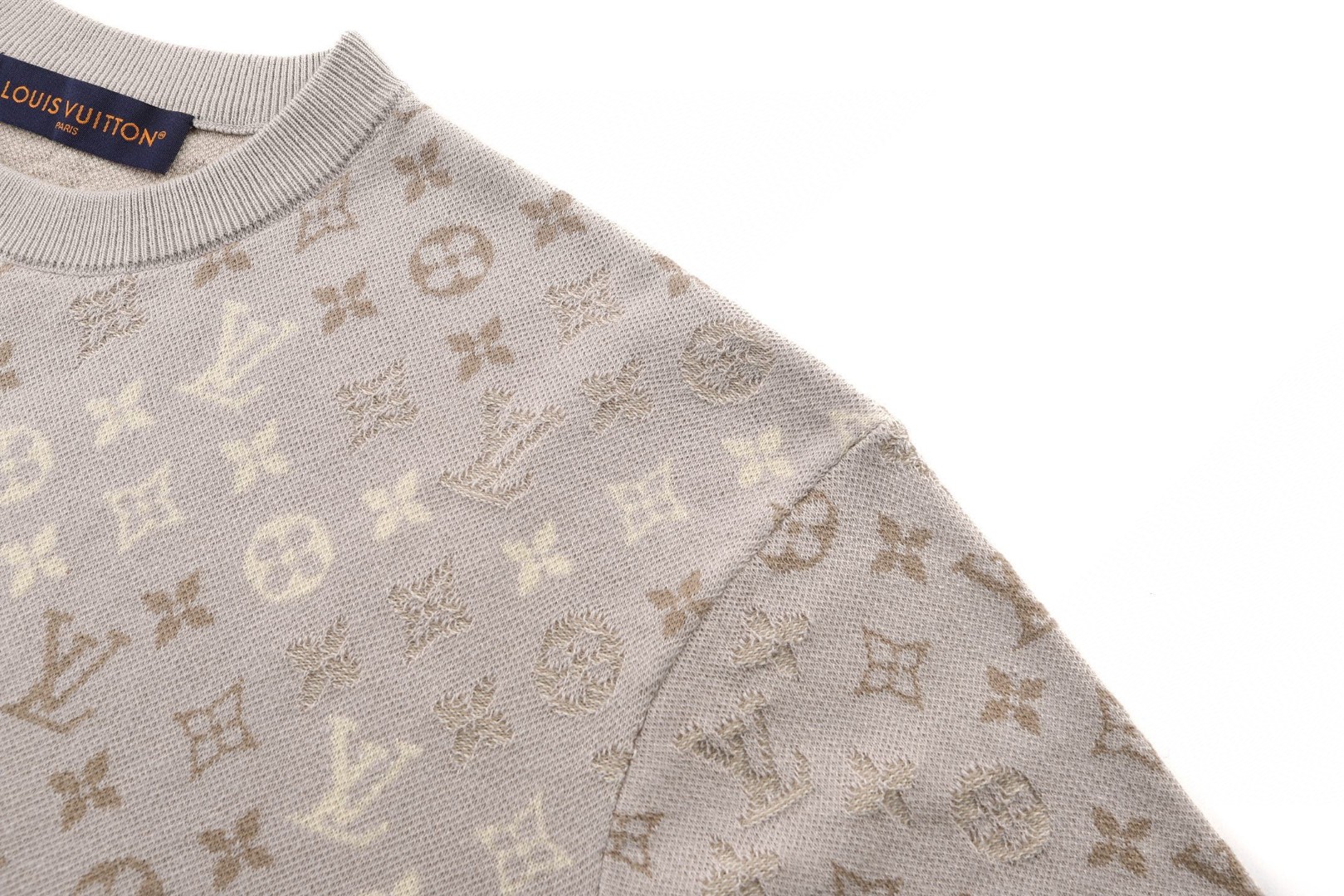 LOUIS VUITTON 路易威登 LV 暗纹提花毛织圆领T恤 短袖 浅米色 A5 1AJBTD