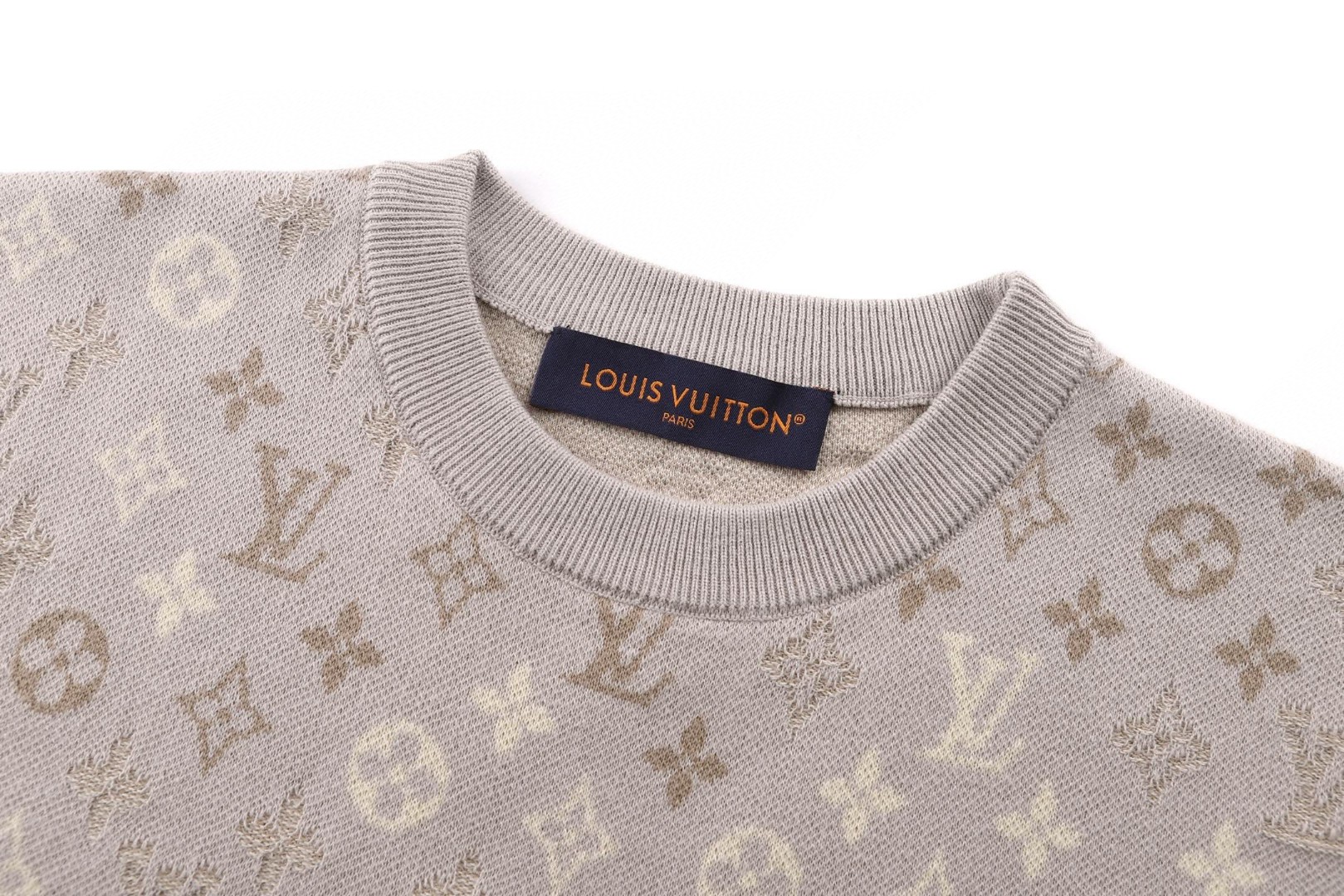 LOUIS VUITTON 路易威登 LV 暗纹提花毛织圆领T恤 短袖 浅米色 A5 1AJBTD
