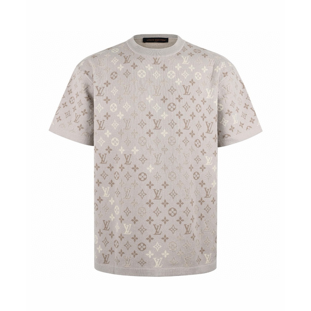 LOUIS VUITTON 路易威登 LV 暗纹提花毛织圆领T恤 短袖 浅米色 A5 1AJBTD