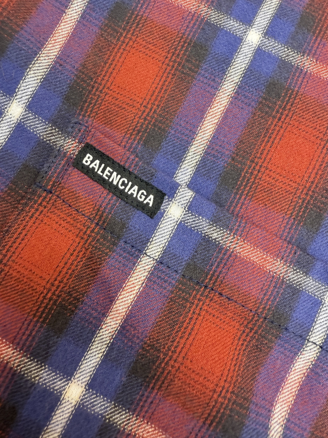 Balenciaga 巴黎世家 格纹双层衬衫 外套 长袖 红蓝色 B5 768767TRM226104