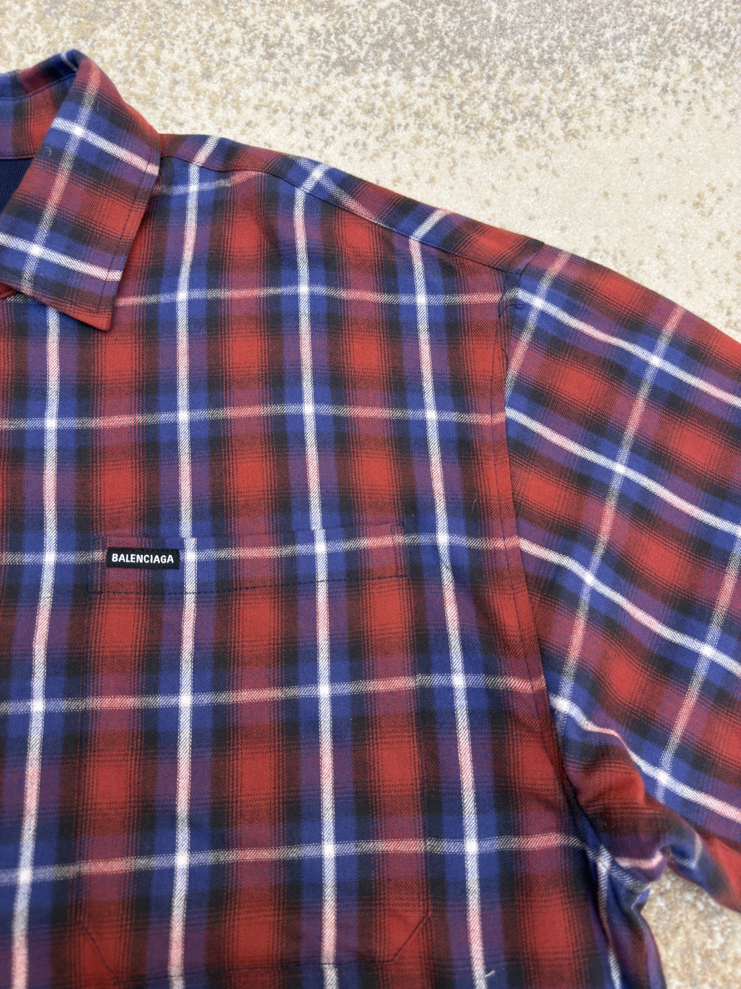 Balenciaga 巴黎世家 格纹双层衬衫 外套 长袖 红蓝色 B5 768767TRM226104