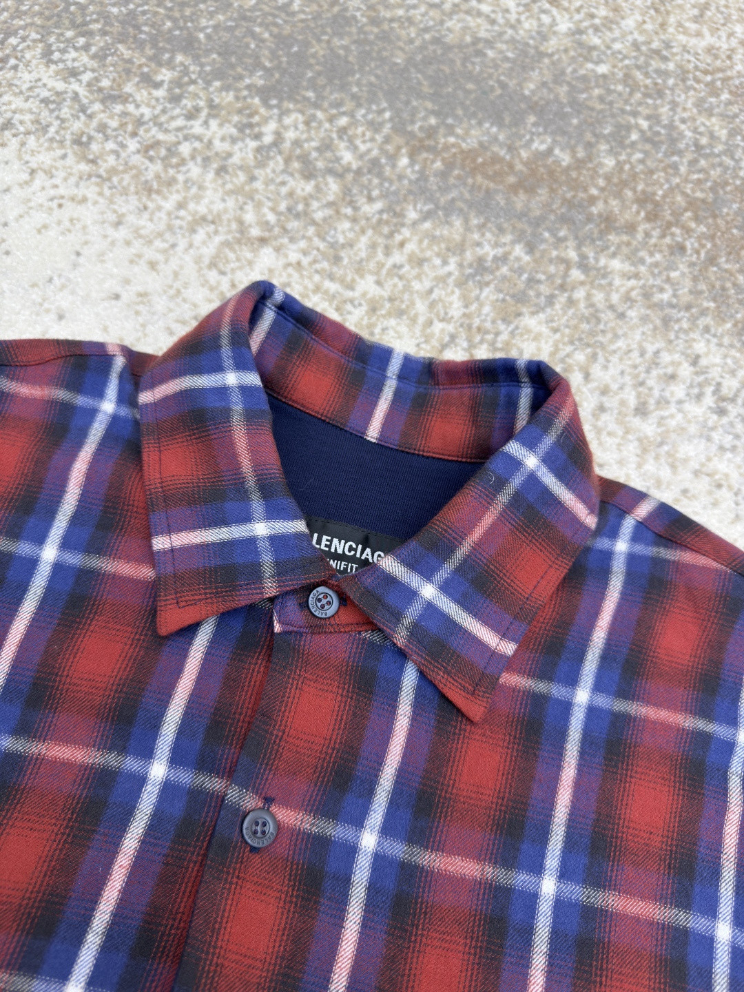 Balenciaga 巴黎世家 格纹双层衬衫 外套 长袖 红蓝色 B5 768767TRM226104