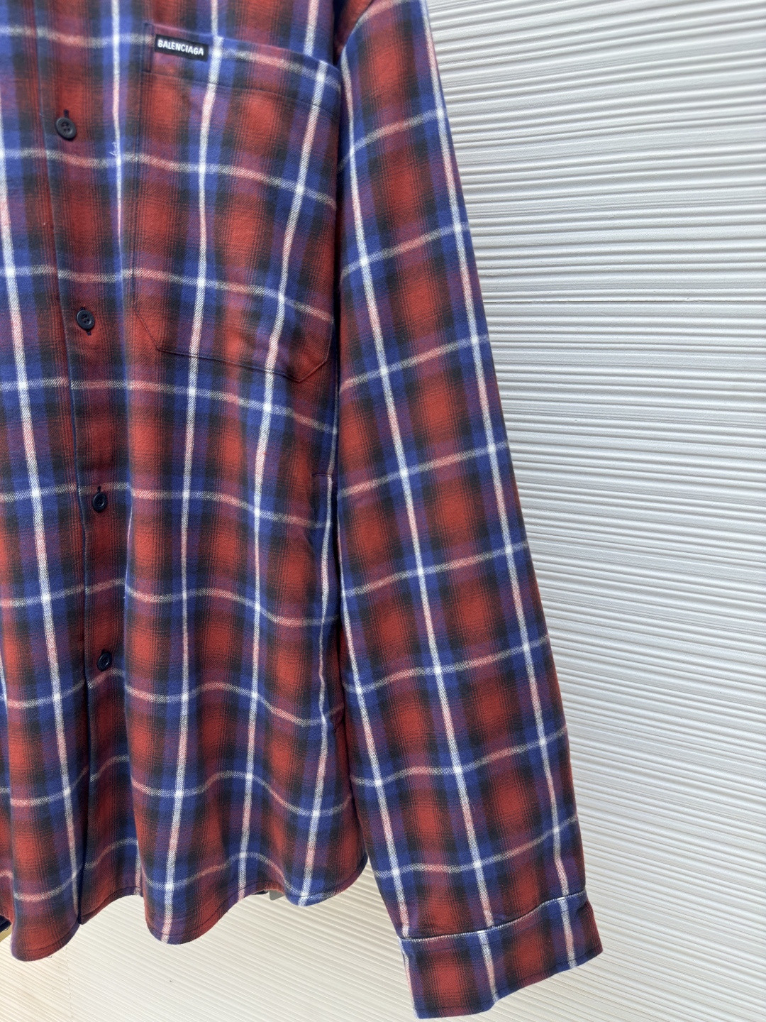 Balenciaga 巴黎世家 格纹双层衬衫 外套 长袖 红蓝色 B5 768767TRM226104