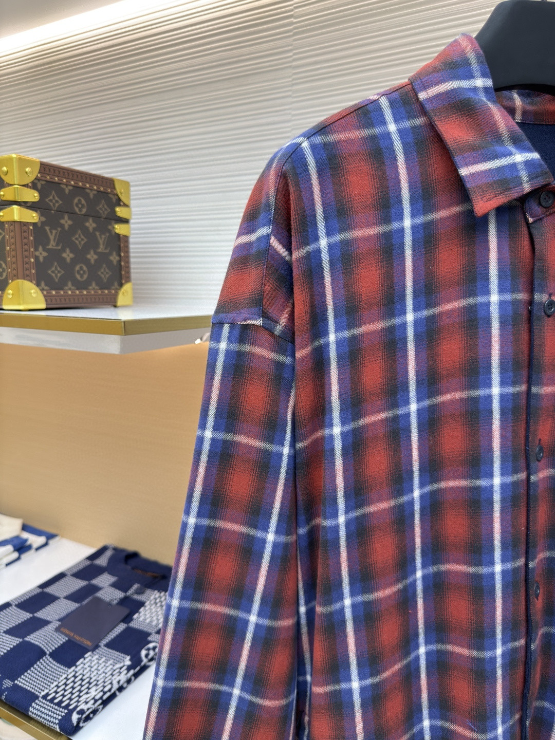 Balenciaga 巴黎世家 格纹双层衬衫 外套 长袖 红蓝色 B5 768767TRM226104