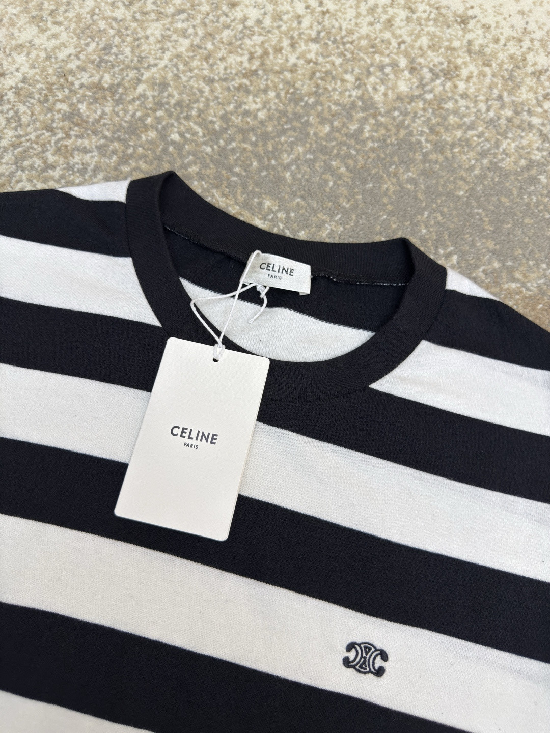 CELINE 赛琳 凯旋门logo条纹圆领短袖 T恤 夏款 黑白 A0 RX02Q326E-38AW