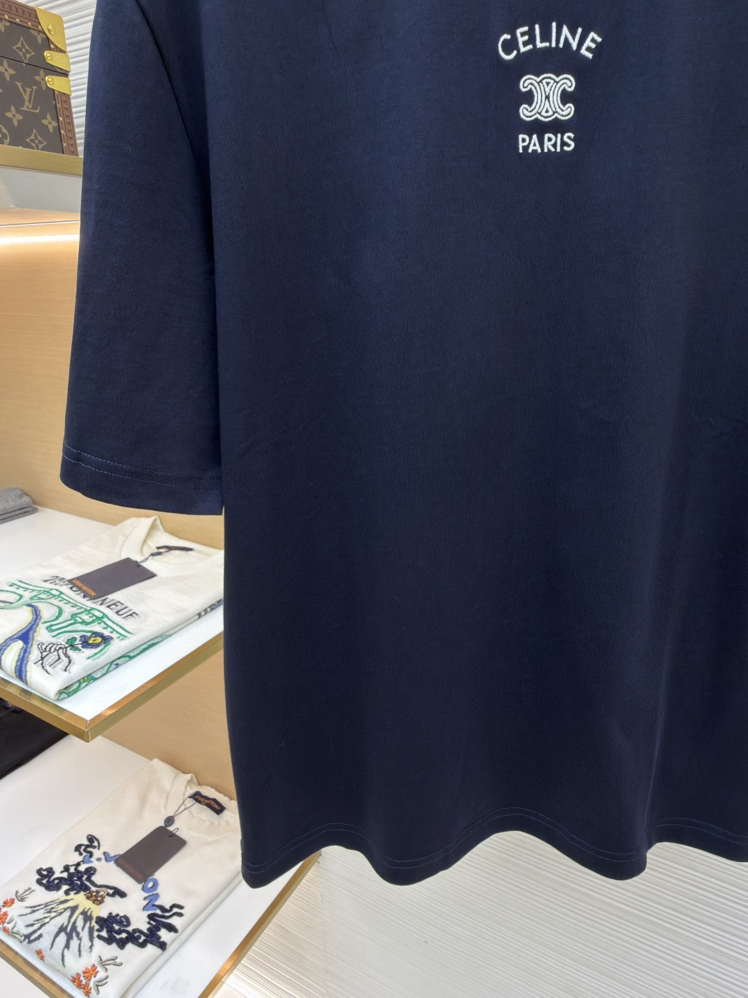 CELINE 赛琳 纯色logo印花圆领短袖 T恤 夏款 白色 灰色 蓝色 A0 RX0LJ1242-01OB