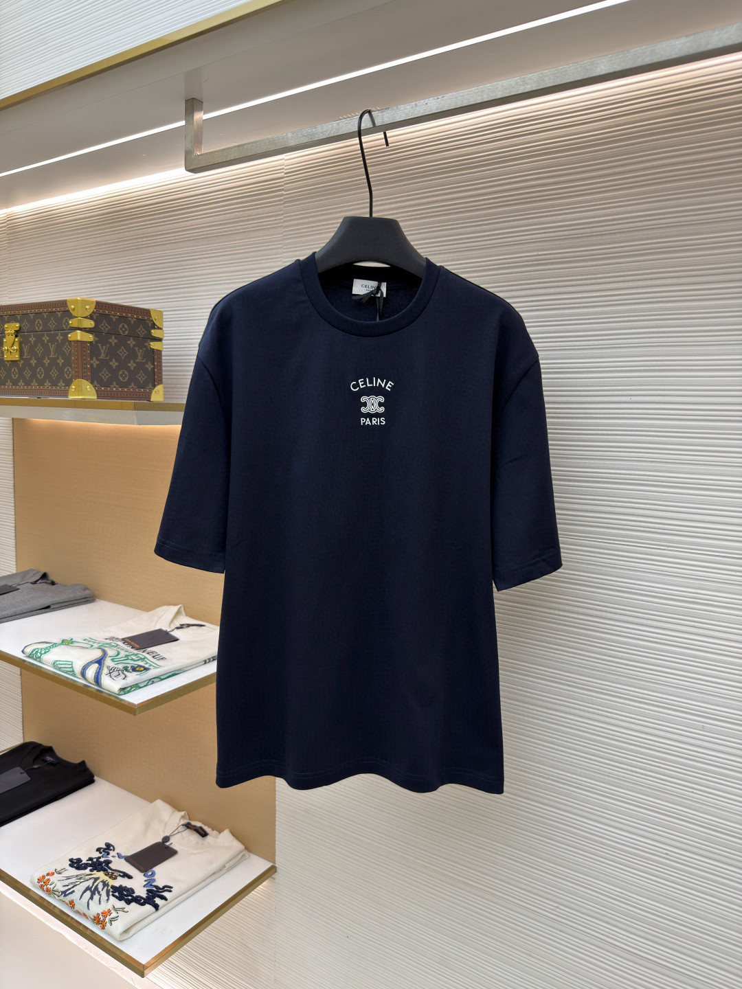 CELINE 赛琳 纯色logo印花圆领短袖 T恤 夏款 白色 灰色 蓝色 A0 RX0LJ1242-01OB