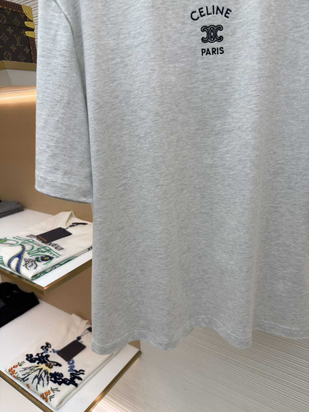 CELINE 赛琳 纯色logo印花圆领短袖 T恤 夏款 白色 灰色 蓝色 A0 RX0LJ1242-01OB
