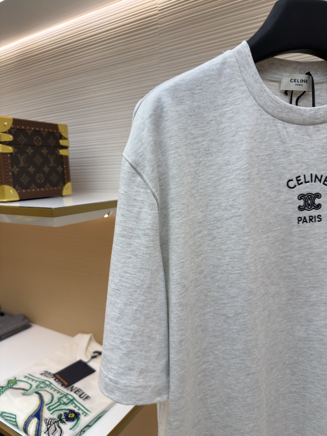 CELINE 赛琳 纯色logo印花圆领短袖 T恤 夏款 白色 灰色 蓝色 A0 RX0LJ1242-01OB