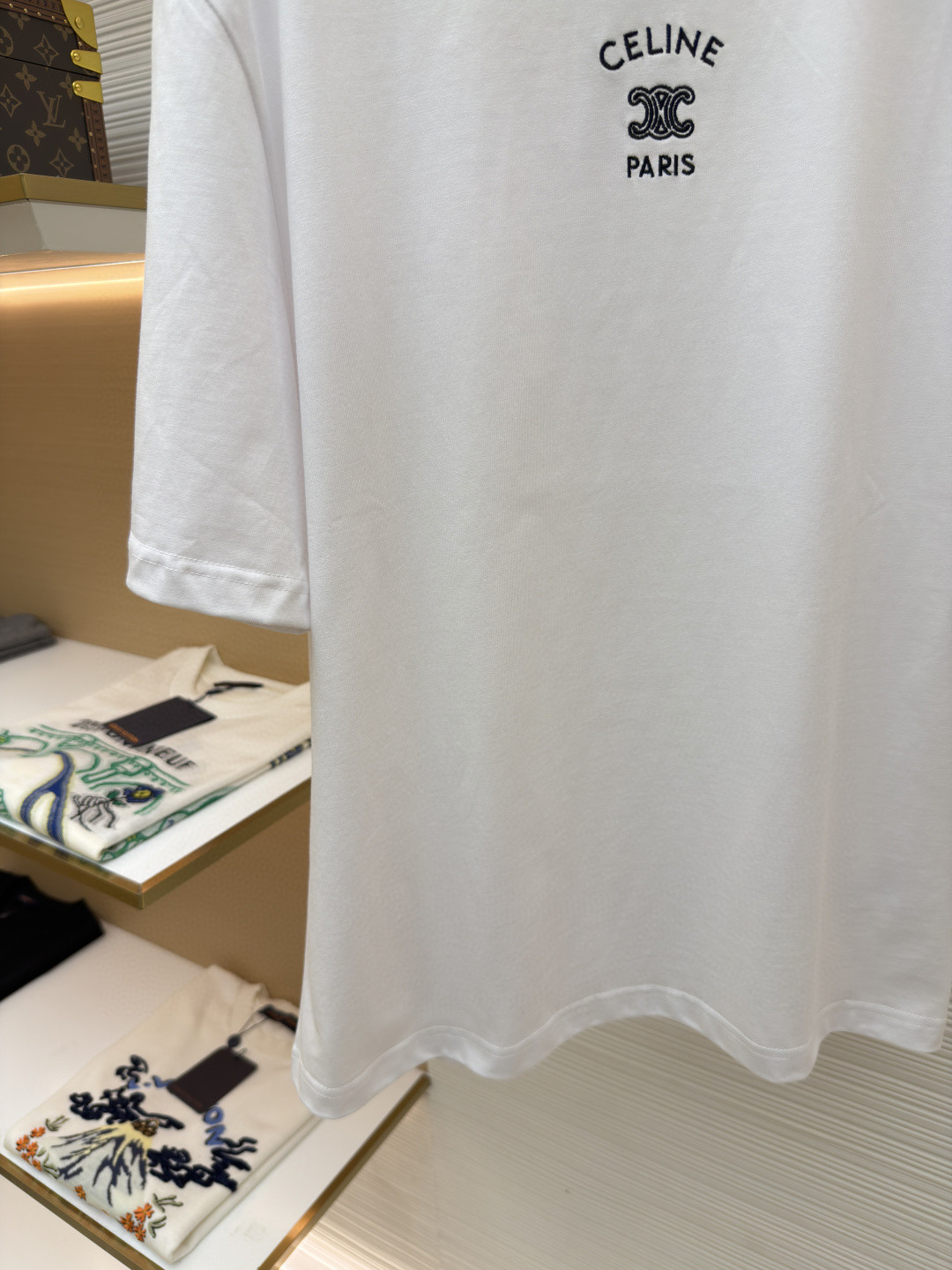 CELINE 赛琳 纯色logo印花圆领短袖 T恤 夏款 白色 灰色 蓝色 A0 RX0LJ1242-01OB