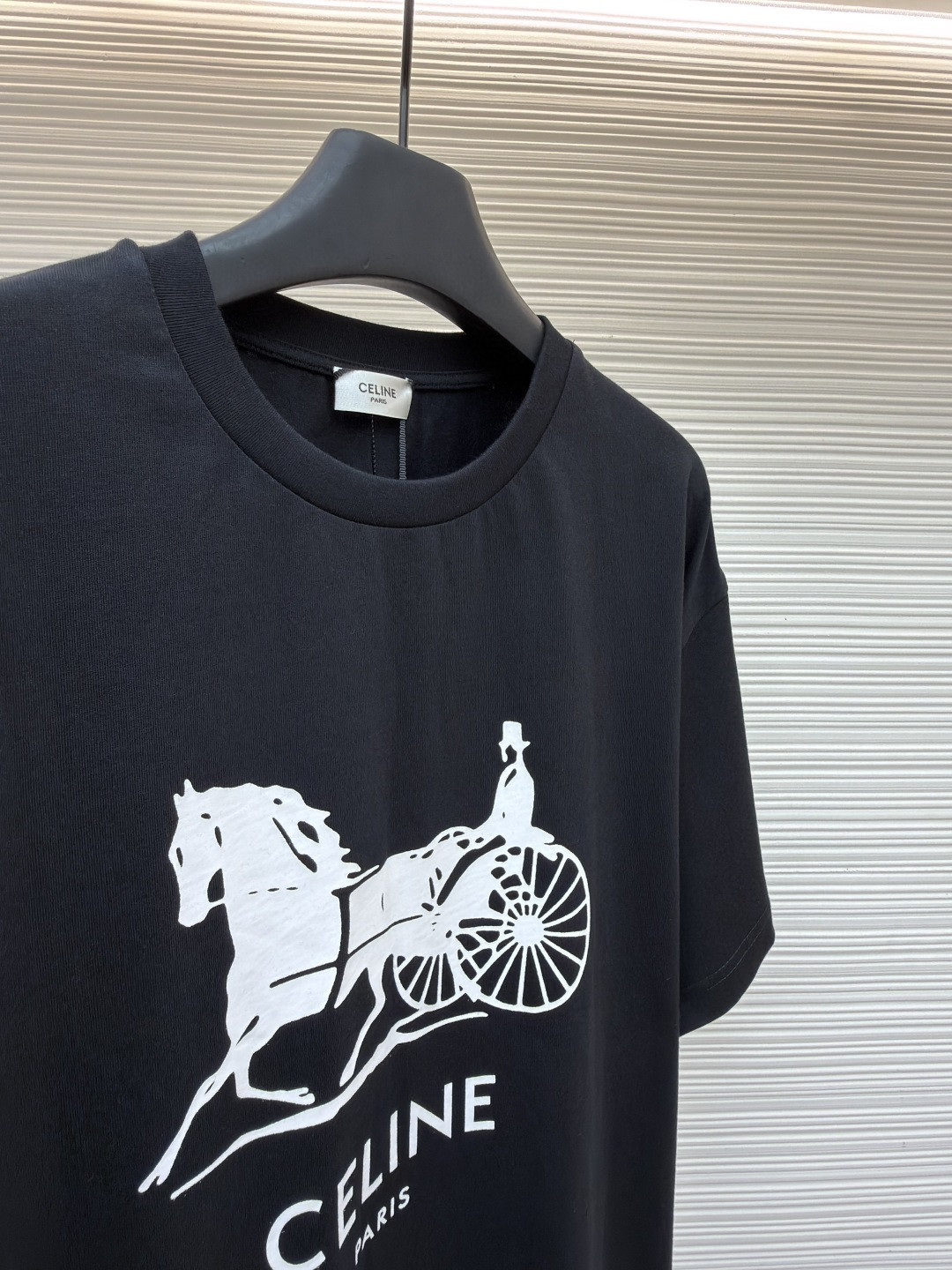 CELINE 赛琳 马车印花圆领短袖 T恤 夏款 黑色 白色 A0 RX0LB1242-01OK