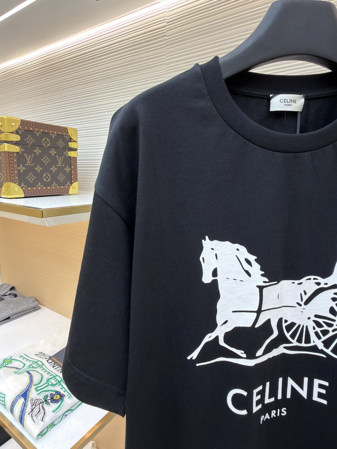 CELINE 赛琳 马车印花圆领短袖 T恤 夏款 黑色 白色 A0 RX0LB1242-01OK