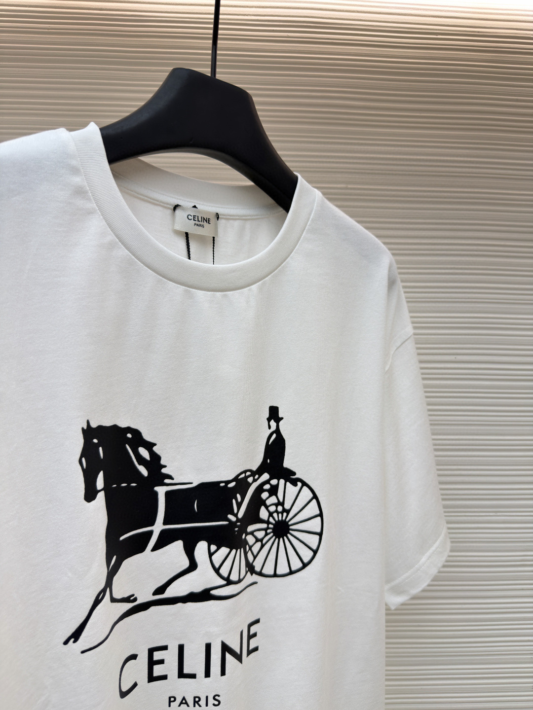 CELINE 赛琳 马车印花圆领短袖 T恤 夏款 黑色 白色 A0 RX0LB1242-01OK