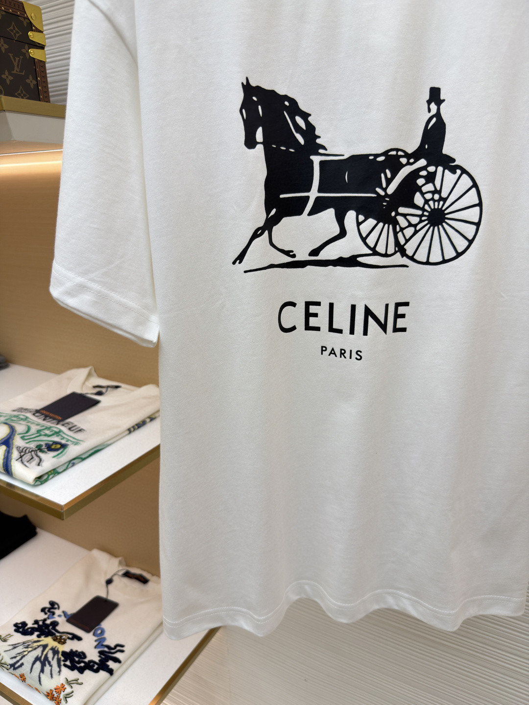 CELINE 赛琳 马车印花圆领短袖 T恤 夏款 黑色 白色 A0 RX0LB1242-01OK