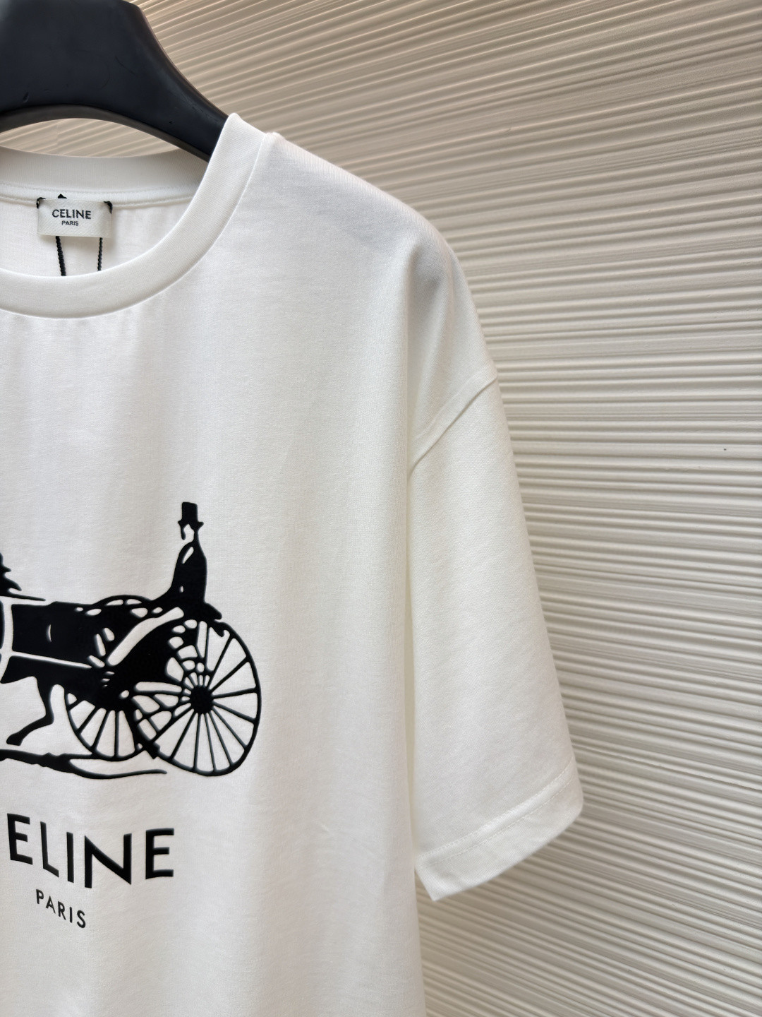 CELINE 赛琳 马车印花圆领短袖 T恤 夏款 黑色 白色 A0 RX0LB1242-01OK