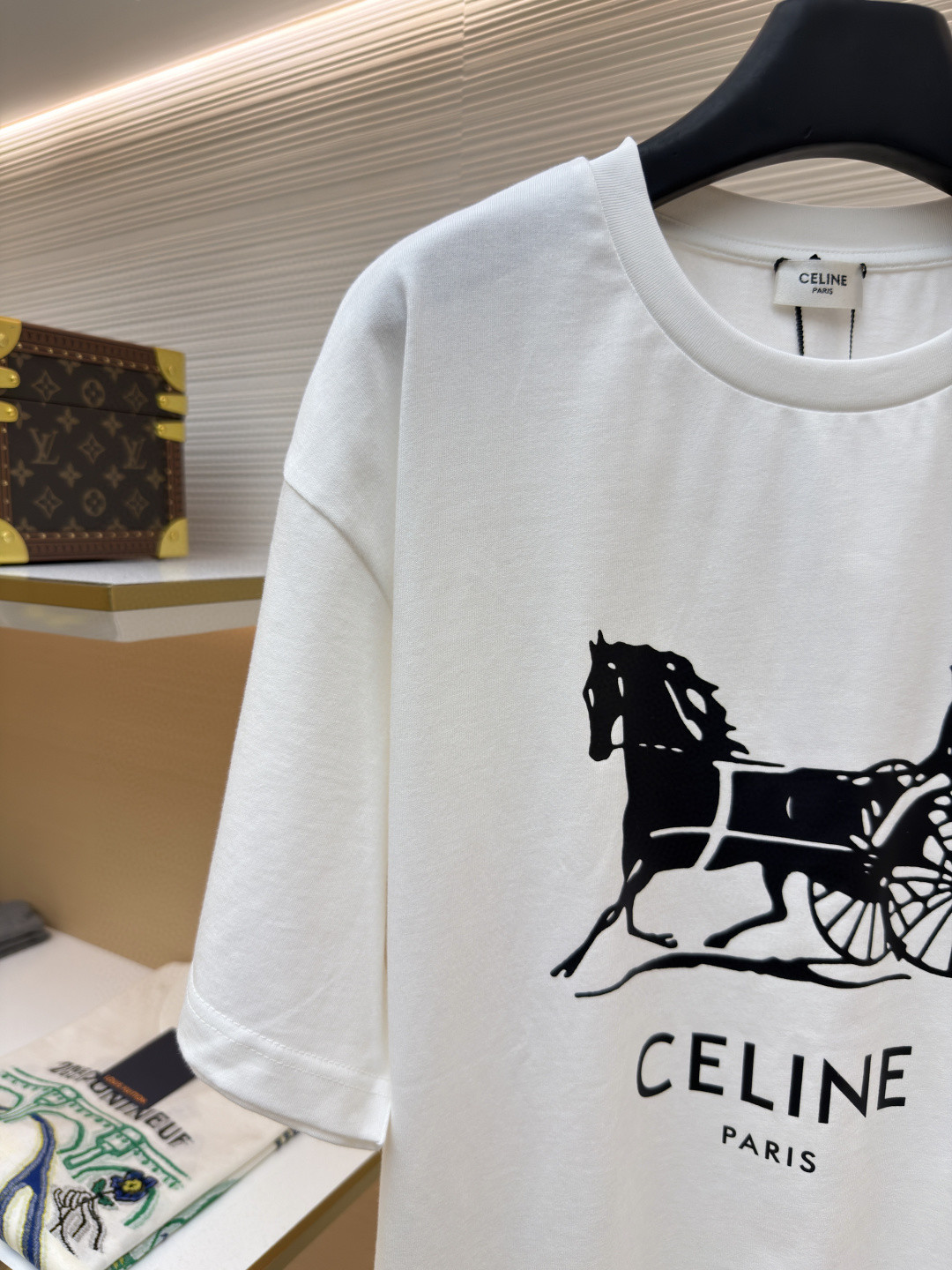 CELINE 赛琳 马车印花圆领短袖 T恤 夏款 黑色 白色 A0 RX0LB1242-01OK