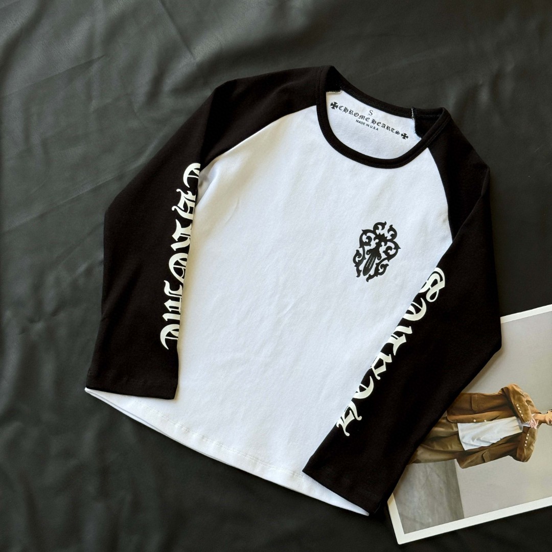 Chrome Hearts 克罗心 梵文黑白七分袖T恤 短袖 打底衫 女款 黑白 A5