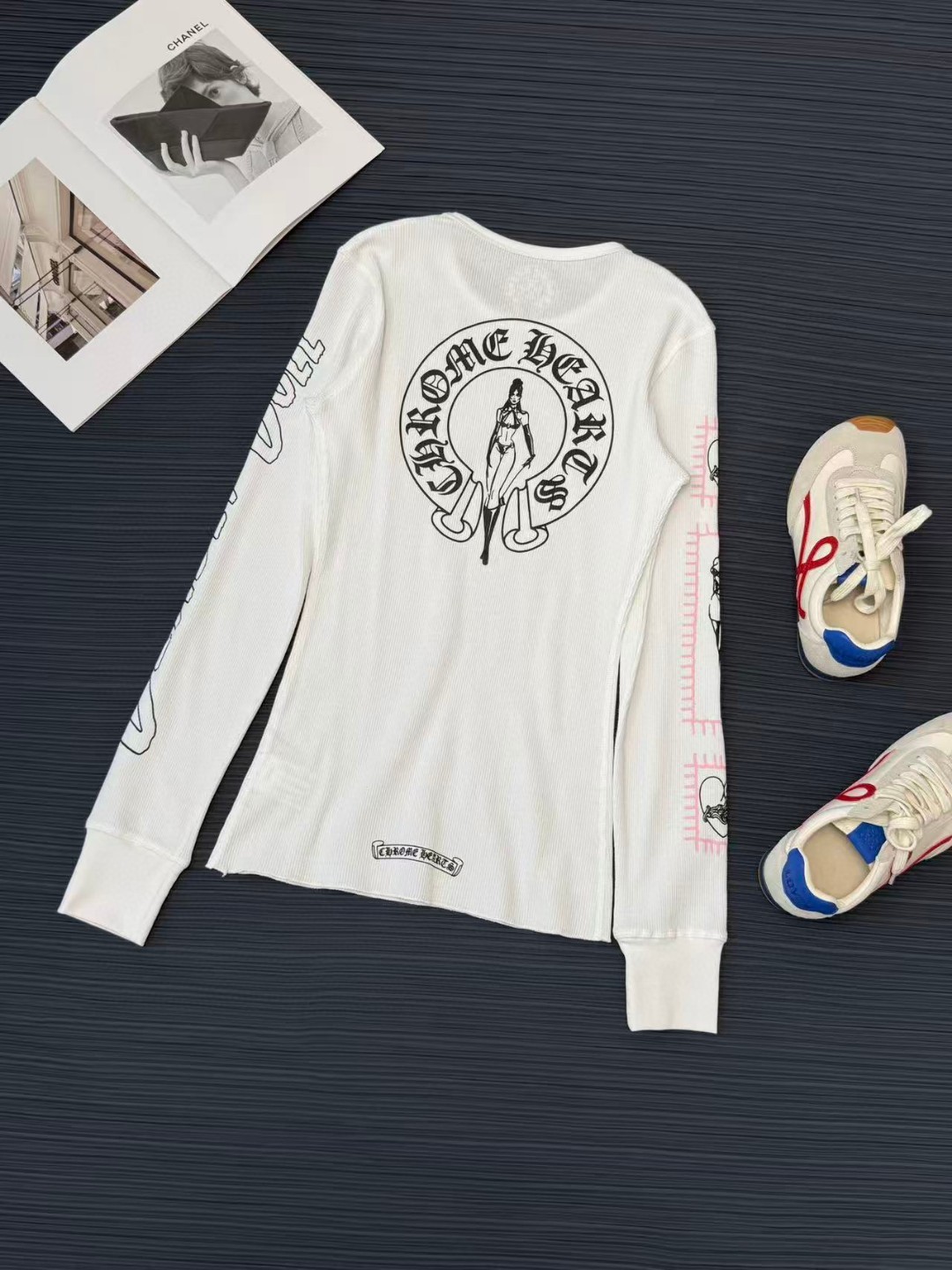 Chrome Hearts 克罗心 Deadlydoll 联名款 华夫格女神长袖T恤 打底衫 女款 白色 黑色 A5