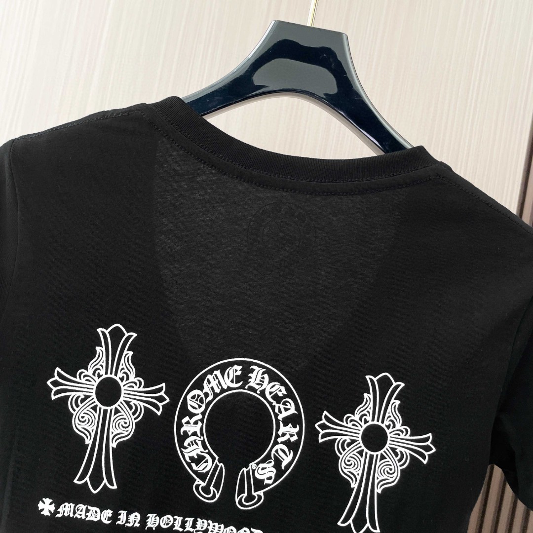 Chrome Hearts 克罗心 三元素印花V领修身短袖 T恤 夏季 女款 黑色 A2