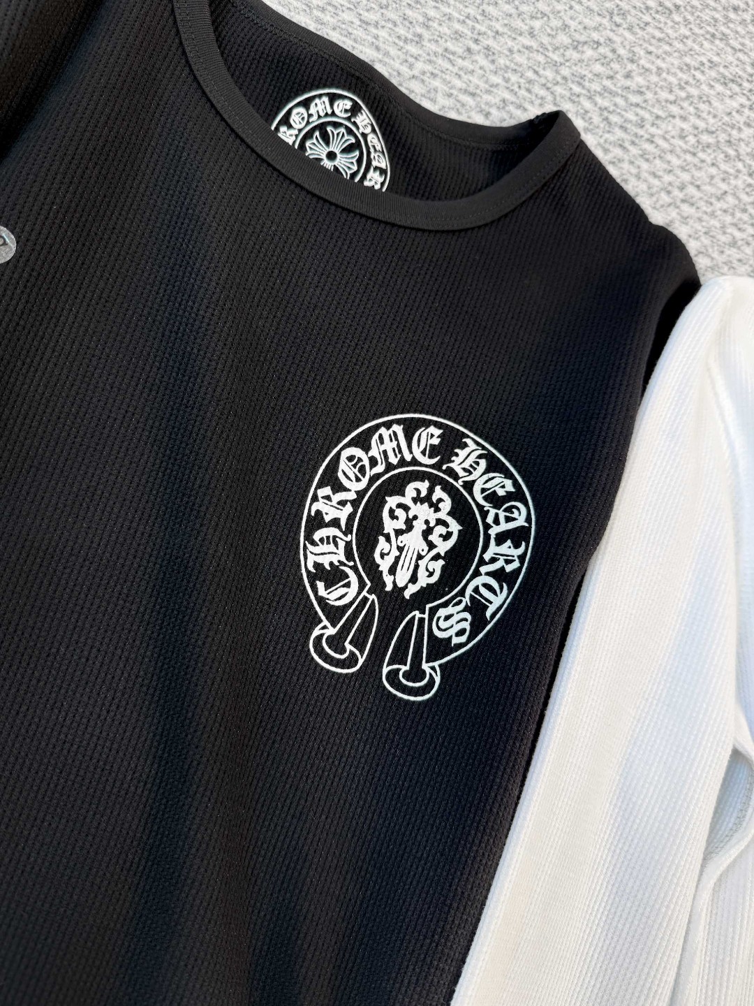 Chrome Hearts 克罗心 华夫格系列 红蓝撞色长袖T恤 打底衫 女款 白色 黑色 A5