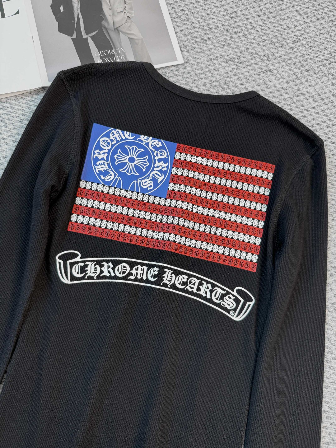 Chrome Hearts 克罗心 华夫格系列 红蓝撞色长袖T恤 打底衫 女款 白色 黑色 A5