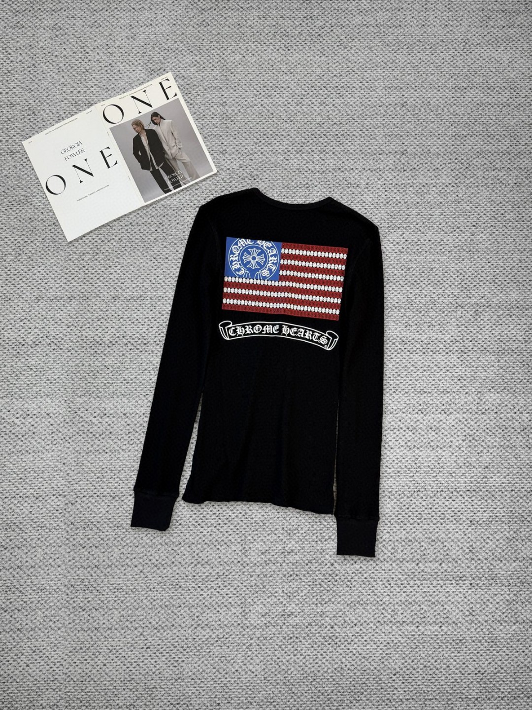 Chrome Hearts 克罗心 华夫格系列 红蓝撞色长袖T恤 打底衫 女款 白色 黑色 A5