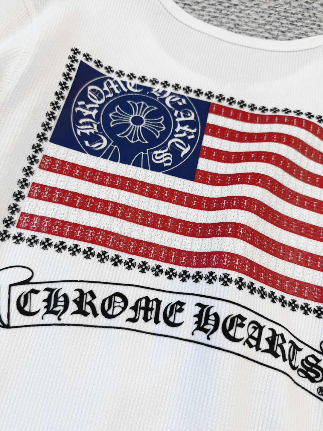 Chrome Hearts 克罗心 华夫格系列 红蓝撞色长袖T恤 打底衫 女款 白色 黑色 A5