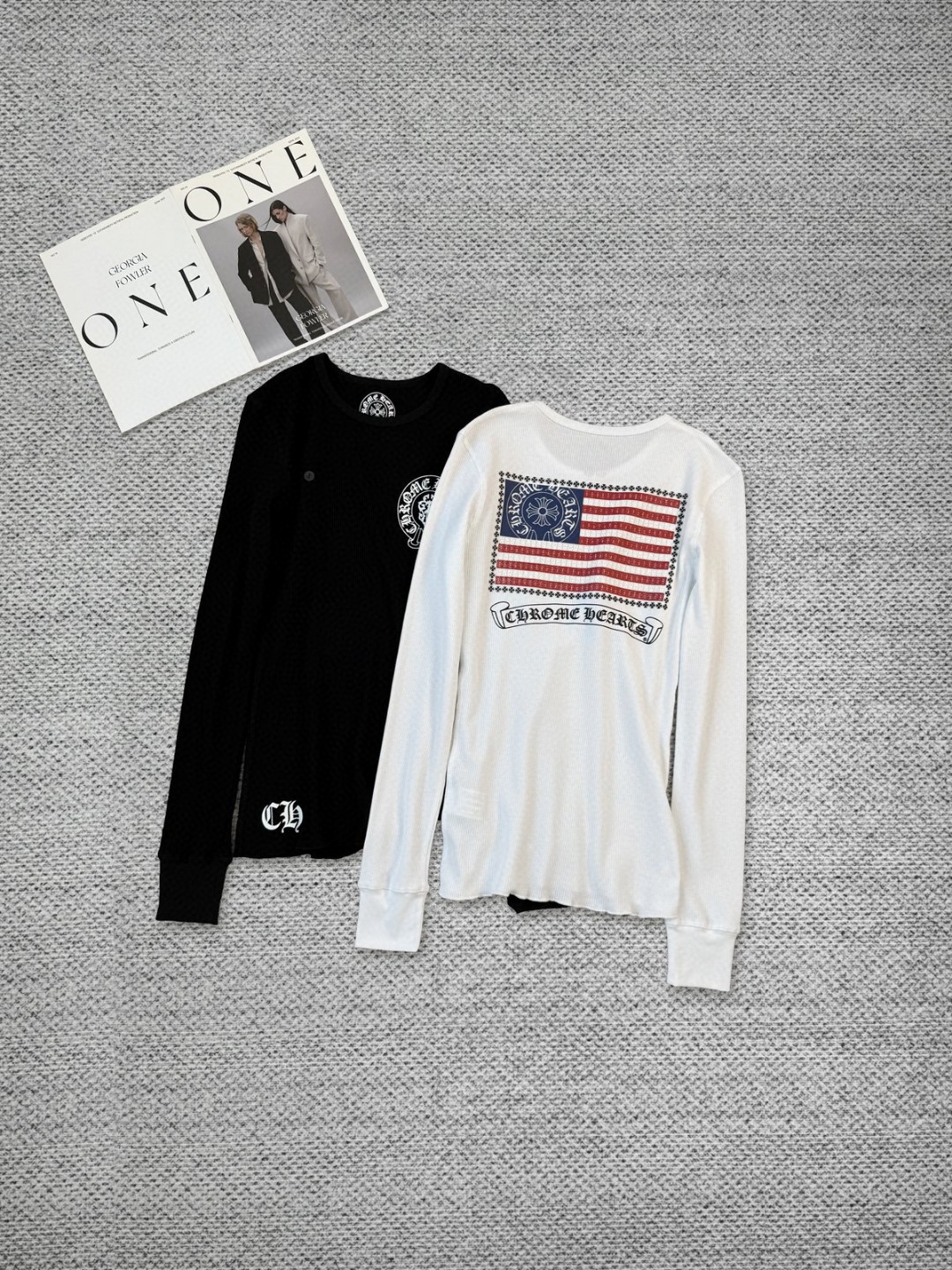 Chrome Hearts 克罗心 华夫格系列 红蓝撞色长袖T恤 打底衫 女款 白色 黑色 A5