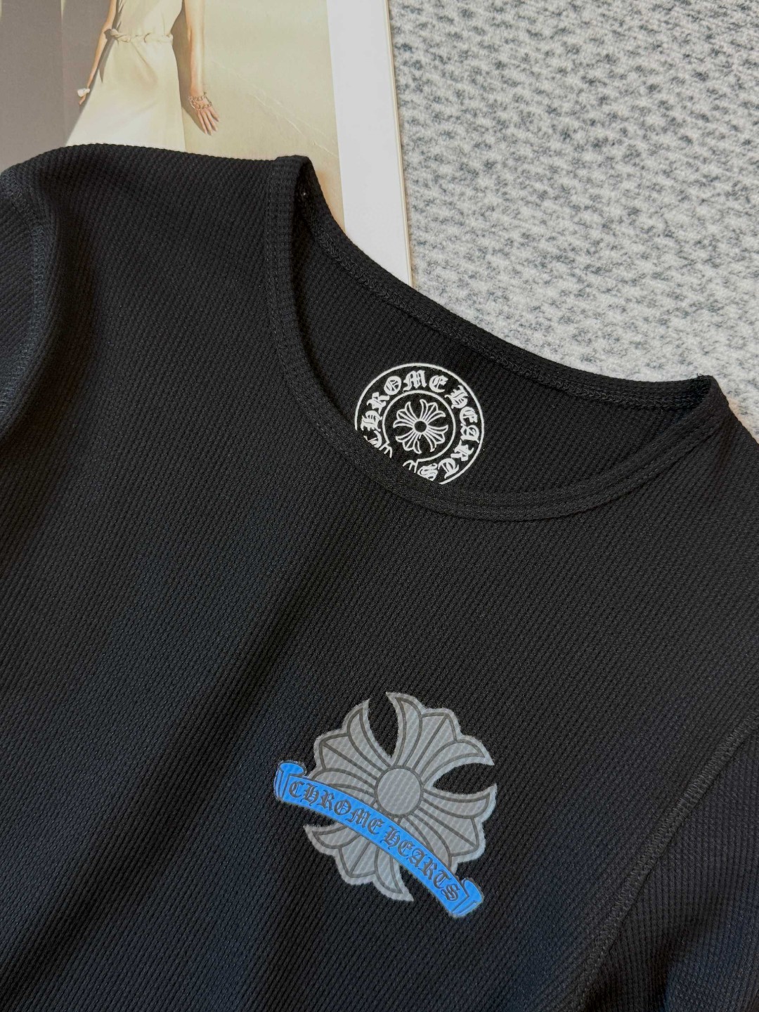 Chrome Hearts 克罗心 华夫格系列 蓝色马蹄长袖T恤 打底衫 女款 黑色 A5