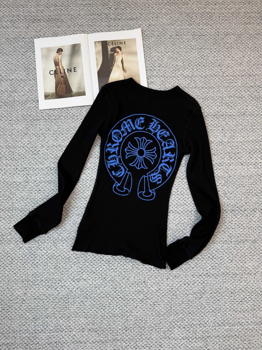 Chrome Hearts 克罗心 华夫格系列 蓝色马蹄长袖T恤 打底衫 女款 黑色 A5
